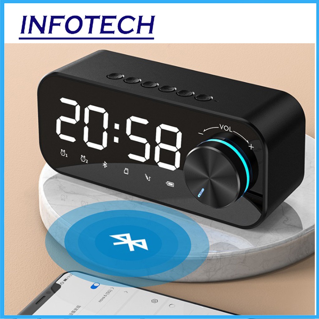 Bluetooth Speaker Alarm Clock Portable Speaker Wireless Bass Speker LED ...