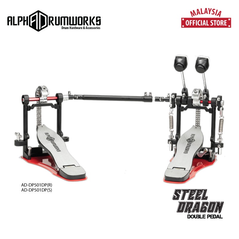 ALPHA DRUMWORKS STEEL DRAGON Dual Chain DOUBLE PEDAL Drum Kick Pedal AD