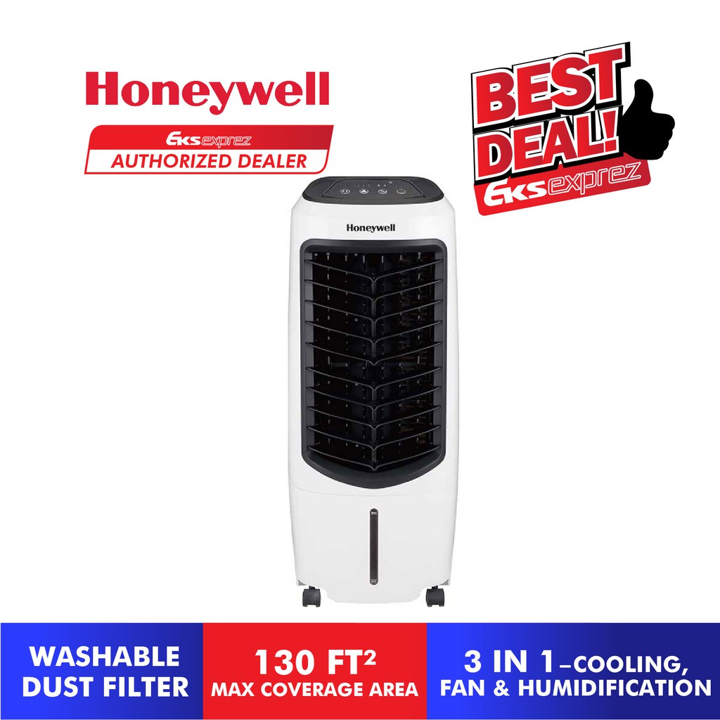 Honeywell TC10PEU Indoor Portable Evaporative Tower Air Cooler With Fan & Humidifier, Washable Dust Filter