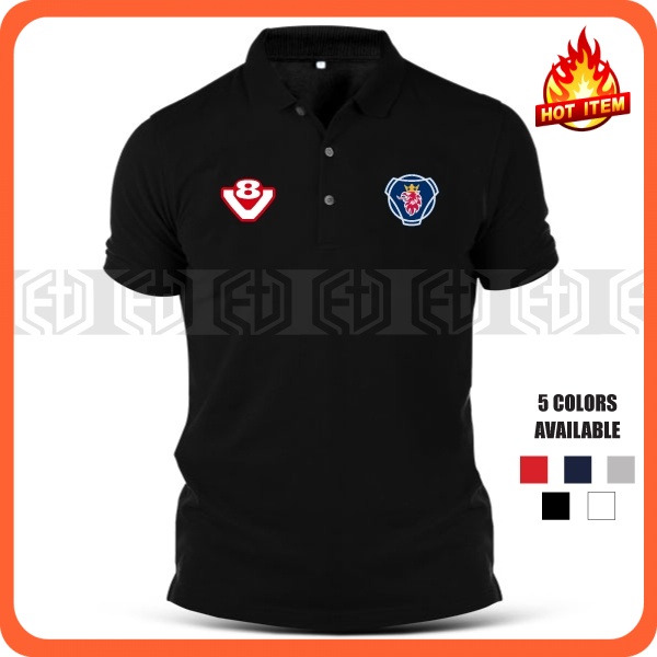 Baju Embroidery Scania Logo V8 Trucks Lorry Driver Cotton Polo T Shirt T-Shirt Shirts Casual Kolar Unisex Pakaian Murah