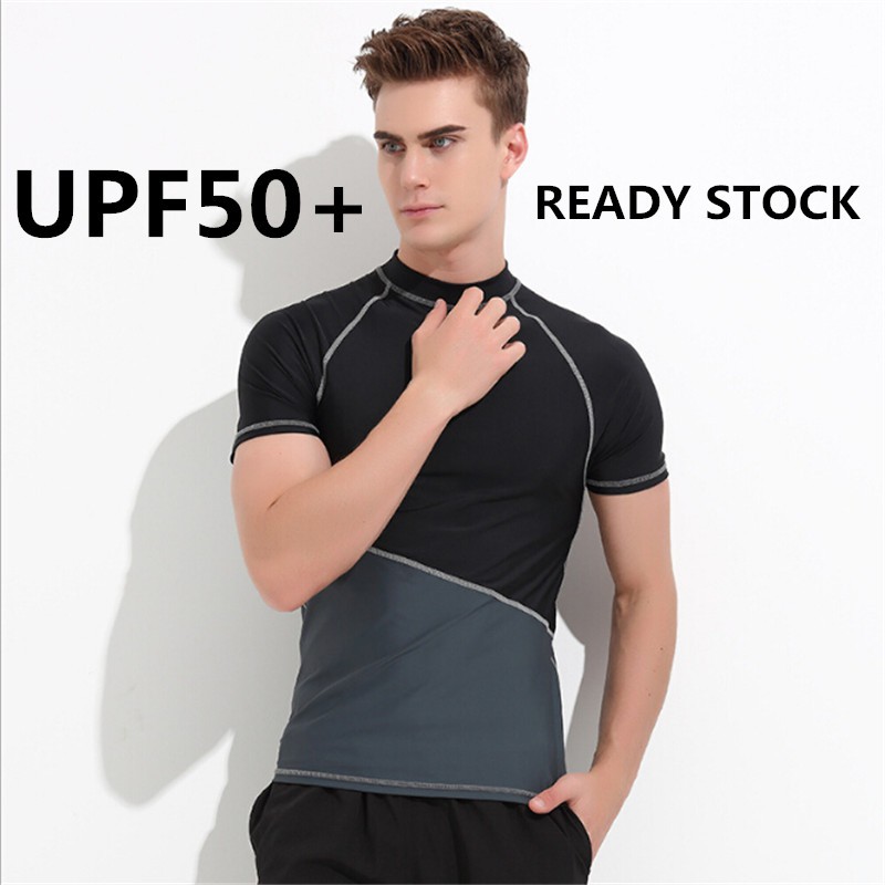 Quick Dry Swimsuits Short Sleeve Men Swimwear Tops Male Surfing Sailing ...