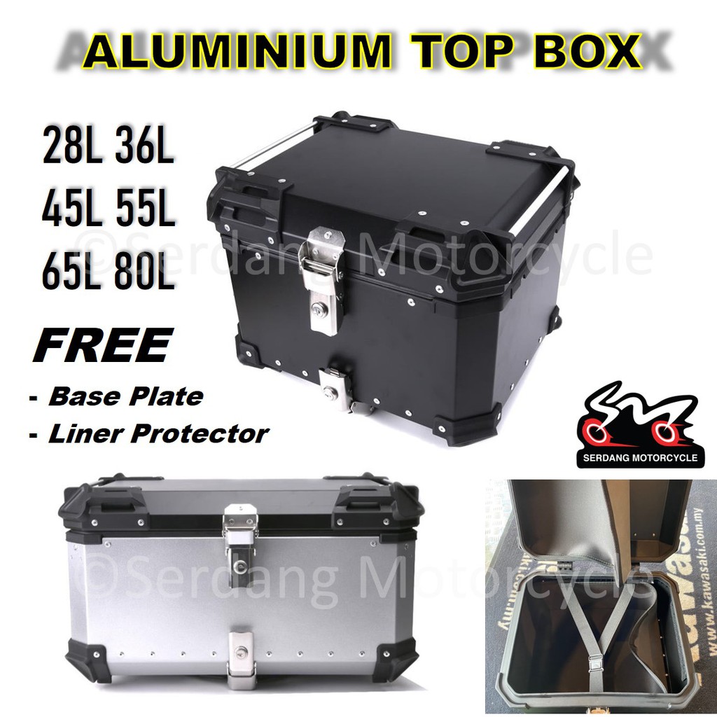 Motorcycle Aluminium Top Box Kotak Motosikal Aluminum 28L 36L 45L 55L