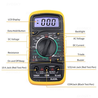 AVOSKY NEW Digital Multimeter LCD Volt Meter Ammeter Voltmeter Amps ...