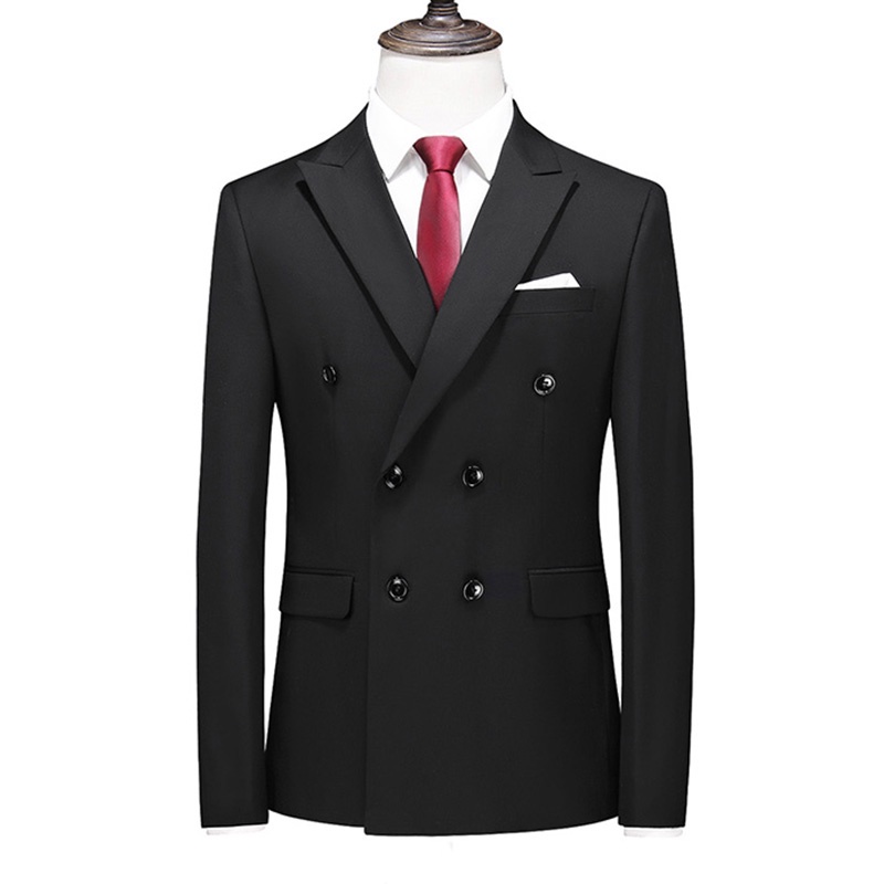 Mens Formal Slim Blazer Double Breasted Smart Business Suit Jacket Men