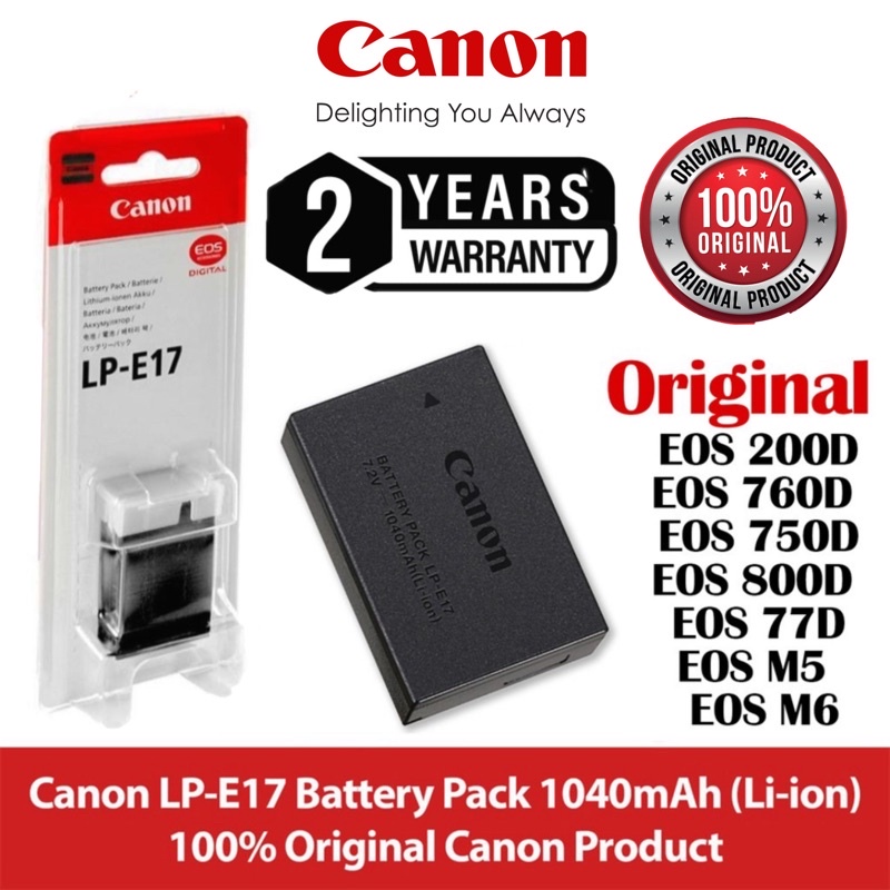 Canon LPE17 Battery original for canon 200D 200D mark II 800D 850D 760D 750D 77D M5 M6 Shopee