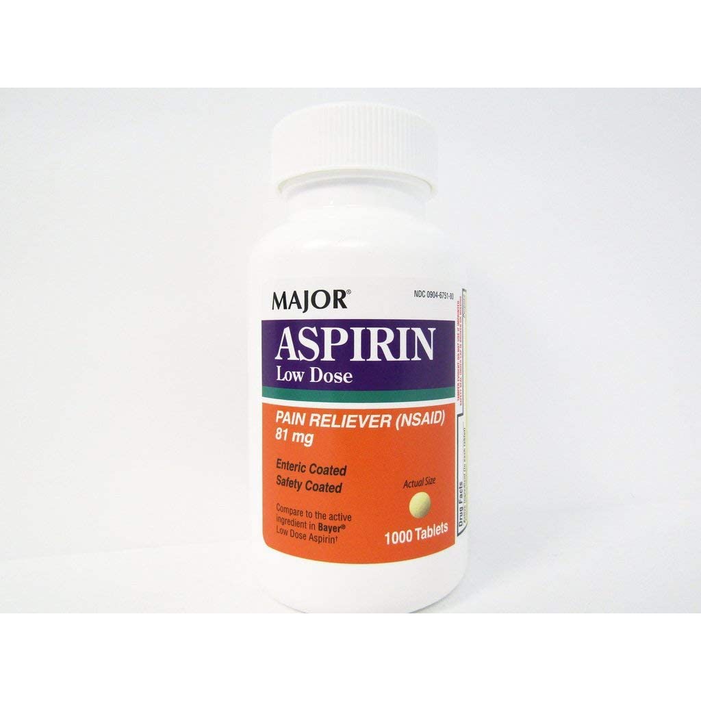 Major Aspirin Low Dose Pain Reliever 81 mg Enteric Coated 1000 Tablets