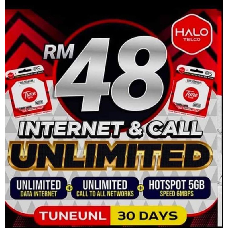 Simkad Unlimited Halo Telco Tune Talk Malaysia
