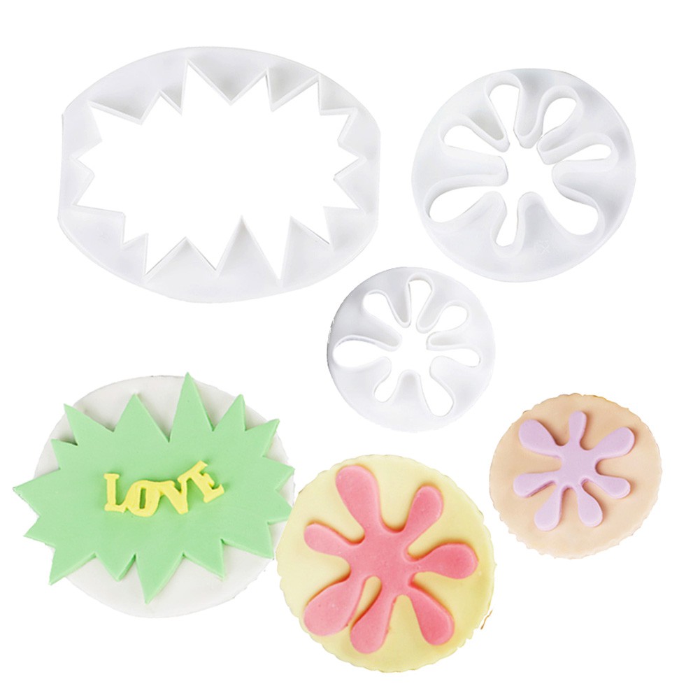 3 Pcs Wow-Shape Cookie Cutter Set, Paint Splatter Cupcake Cake Decorating Gumpaste Fondant Mould Former Cake Set