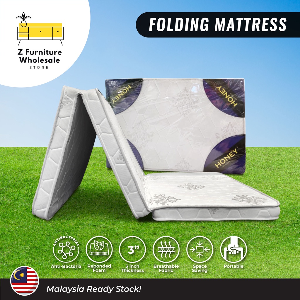 Honey 3-inch Foldable Mattress / Portable Folding Travel Mattress - Single 3’ x 3” / Tilam Lipat Bujang