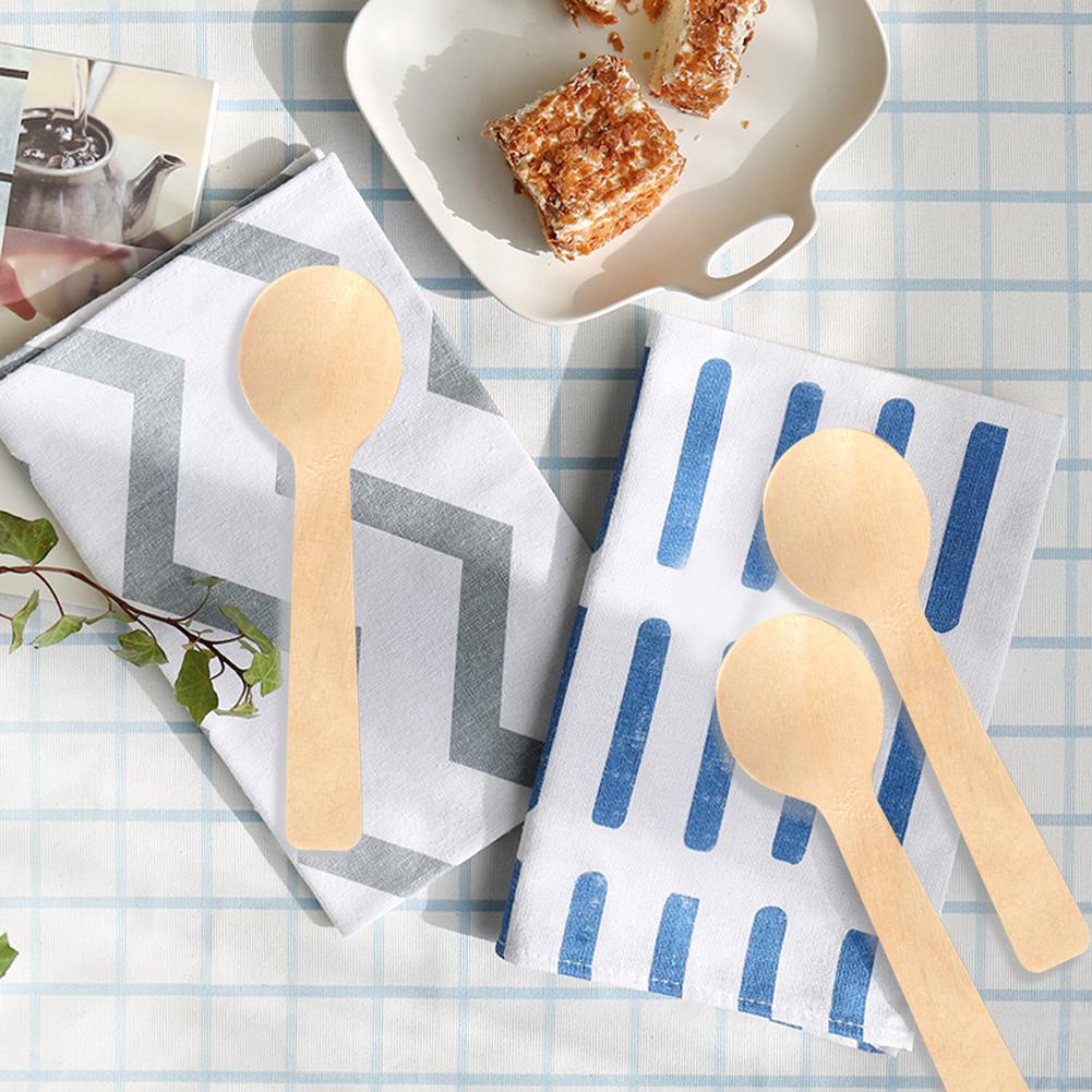 100Pcs Disposable Wooden Spoons10cm Ice Cream Dessert Spoons Flatware Cutlery Bupplies 