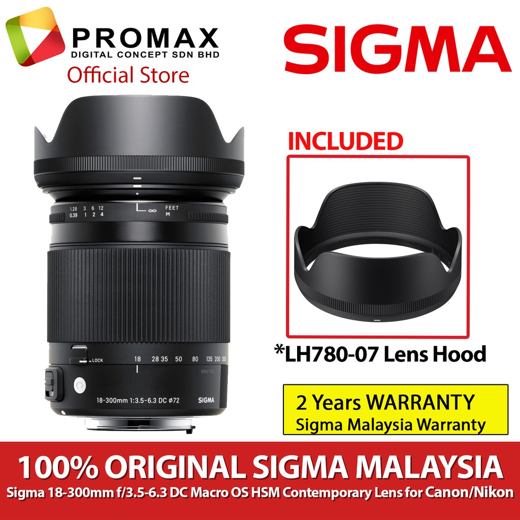 Sigma 18-300mm f3.5-6.3 DC Macro OS HSM Contemporary Lens for Canon EF /  Nikon F (SIGMA MALAYSIA 2 YEARS WARRANTY) | Shopee Malaysia