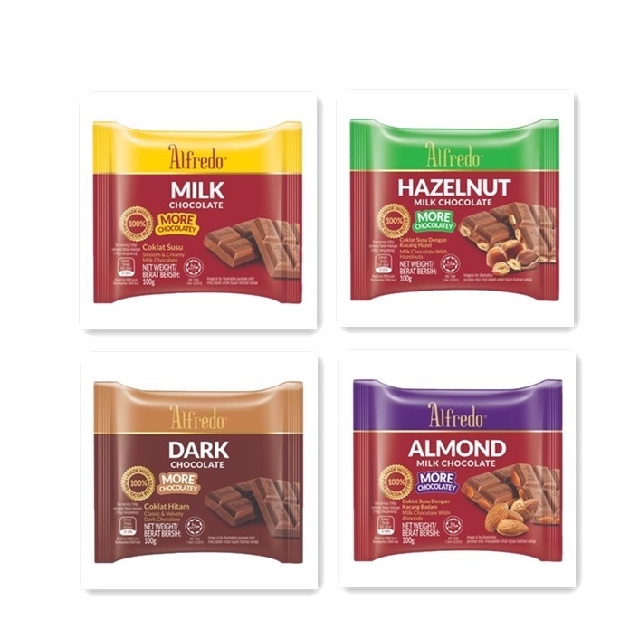 ALFREDO Bar Milk/Dark/Almond Milk/Hazelnut Milk Chocolate 100g Coklat