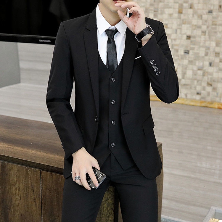 READY STOCK Suits Men's Korean Slim Professional Dress Groom Wedding ...