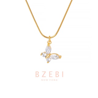 Image of BZEBI Gold Plated Petit Zircon Crystal Butterfly Pendant Necklace Minimalist with Box 16n