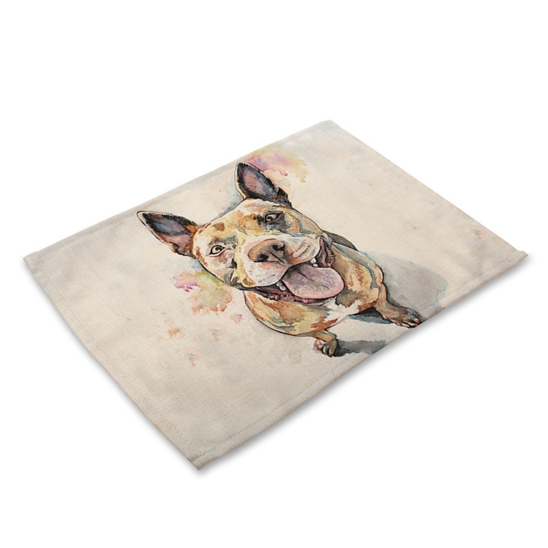 Cute Dog Pattern Placemat Funny Dogs Cat Dining Table Mats Cotton Linen Drink Coaster Western Pad Cup Mat 42*32cm