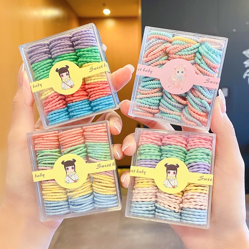 korea simple hair band clip cute kid 100根韩国可爱糖果色盒装小号儿童手指发圈皮筋高弹力女童发绳
