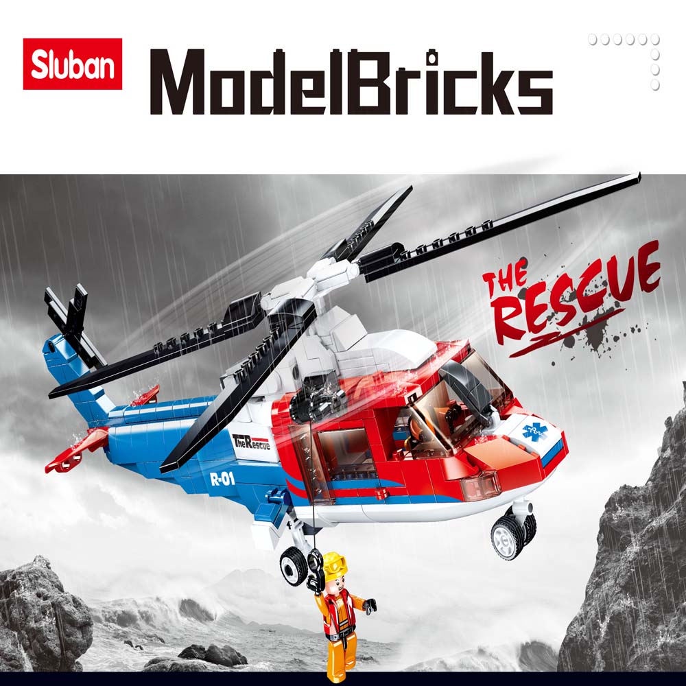 Sluban Building Block Toys Army Sea Rescue Helicopter 402PCS Bricks B0886 Compatbile With Leading Brands