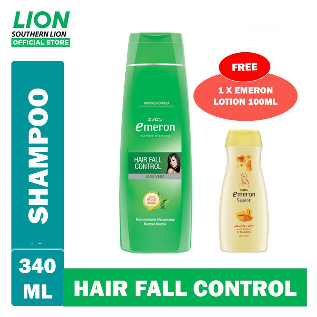 Emeron Shampoo Hair Fall Control (340ml) FOC Emeron Lotion Assorted