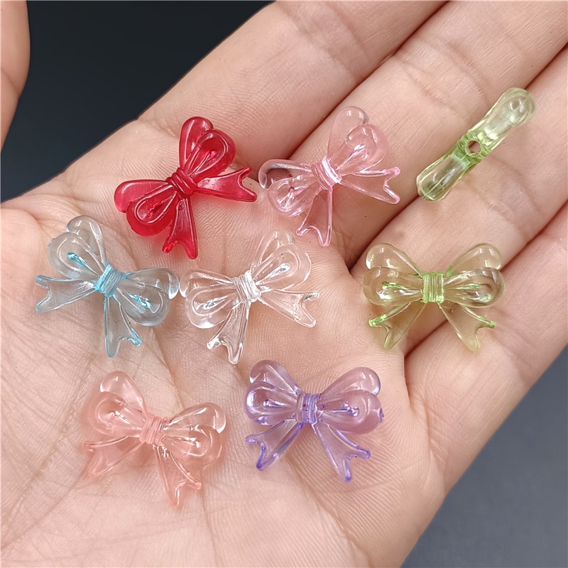 20pcs Exquisite Acrylic Multicolor Transparent Bowknot Beads DIY Jewelry Earrings Accessories Cute Charms