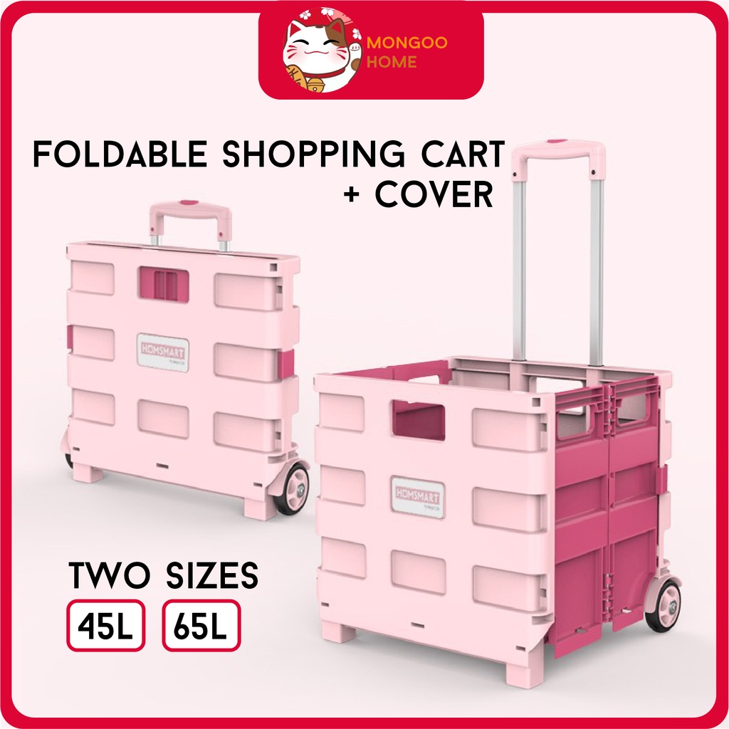 READY STOCK 45L/65L Large Grocery Trolley Shopping Cart Hand Pull Trailer with Cover