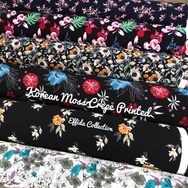  Kain  Pasang  Korean Moss Crepe Printed Bidang  60  Harga 