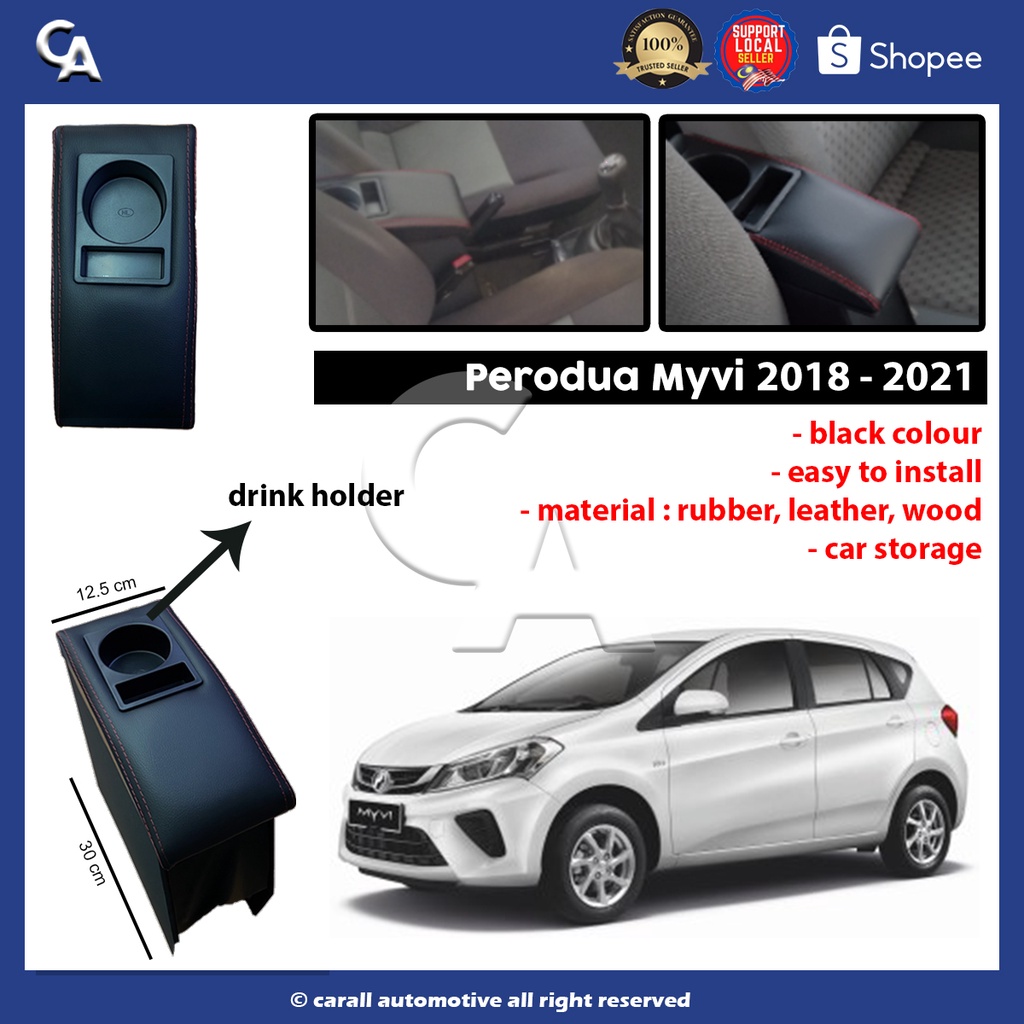 Perodua Myvi 2018 - 2021 Car Armrest Box With Drink Holder PVC Red Line ...