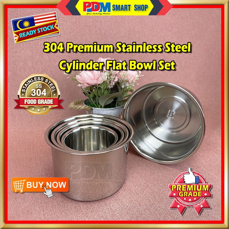 PDM Premium 304 Stainless Steel Cylinder Flat Bowl Set 5 pcs Shopee