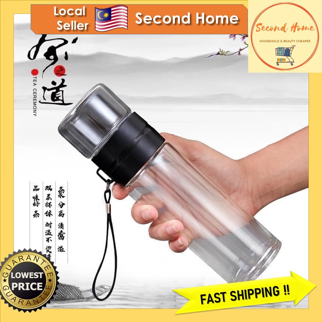 [PREMIUM QUALITY] 350ml Double Tempered Glass Tea Filter Bottle