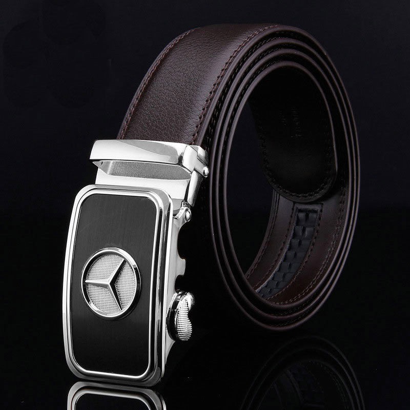 Men Belt Genuine Leather Belt Mercedes-Benz Logo Automatic Buckle