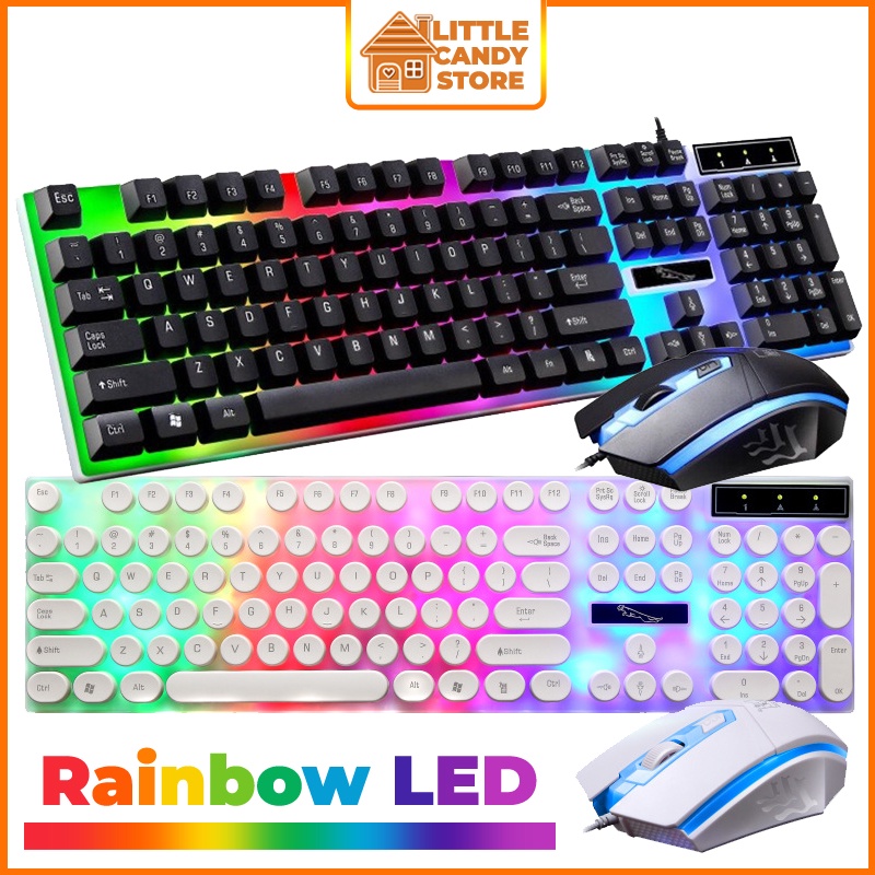 LED Gaming Keyboard Mouse Elegant Slim USB Wired Keyboard LED Light I