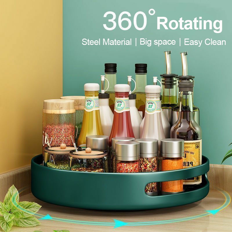 Metal Kitchen Rack 360 Rotating Kitchenware Storage Shelf Spice ...