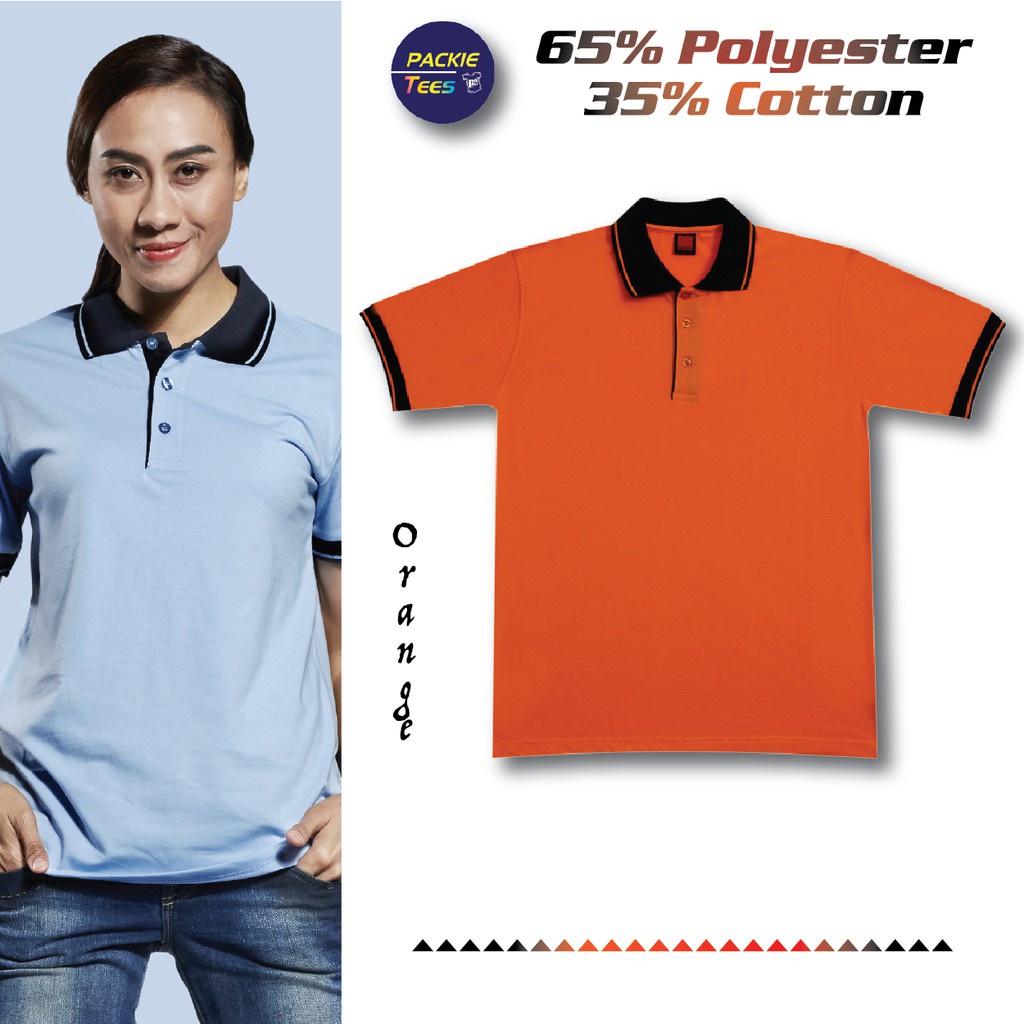 bawal chiffon ORANGE/BLACK SJ0107 65% POLYESTER/35% COTTON COLLAR SHORT SLEEVE PLAIN TSHIRT SJ01 OREN SPORT BAJU KEMEJA
