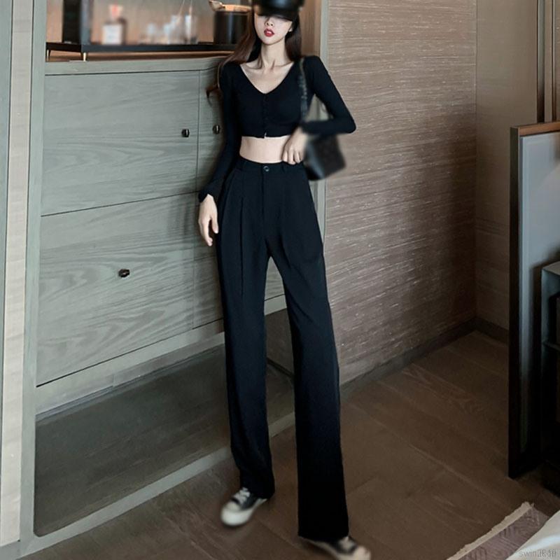 Women High Waist Mopping Suit Pants Straight Loose Long Pants