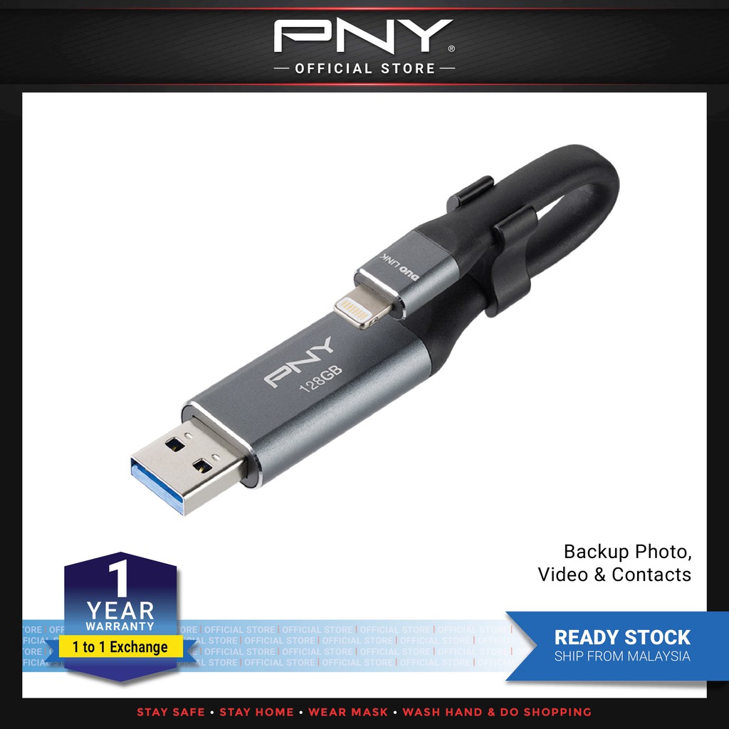 Pny Duo Link Usb 3 0 Lightning Otg Flash Drive For Iphone And Ipad 128gb Shopee Malaysia