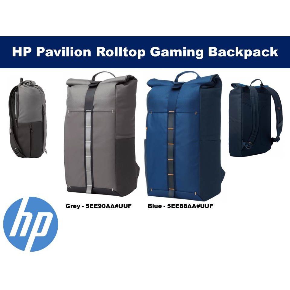 HP Backpack Pavilion Rolltop Laptop Gaming Grey/Blue (15.6") Shopee