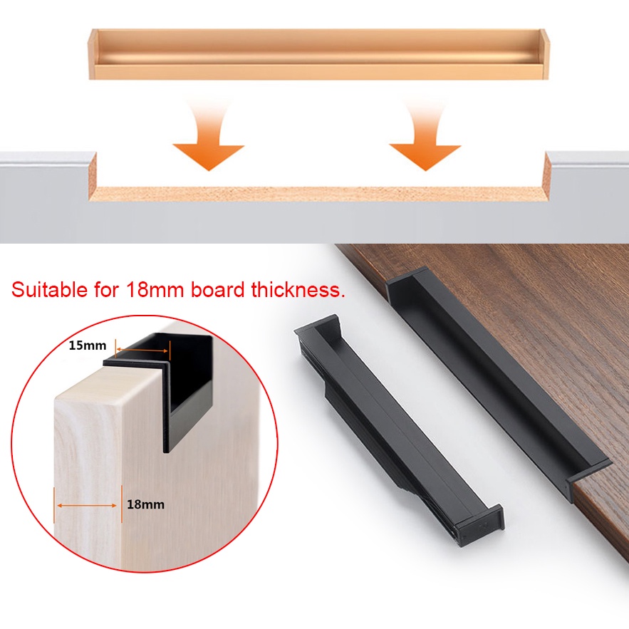 100mm500mm Hidden Door Handle Black Gold Embedded Handle Aluminum