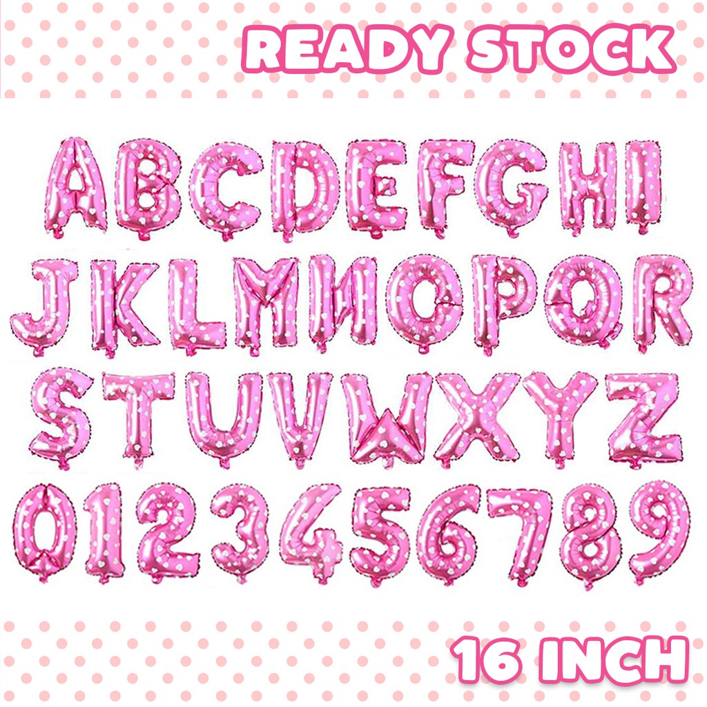 16 Inch Polka Dots Pink Letters Numbers Foiled Abc Balloons Huruf Shopee Malaysia