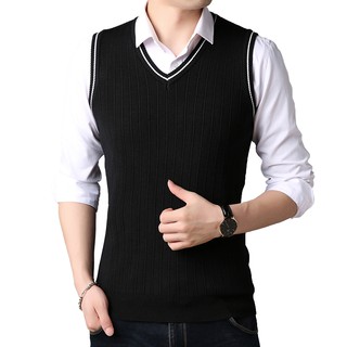 Men's casual simple fashion vest knitted pullover vest v-neck