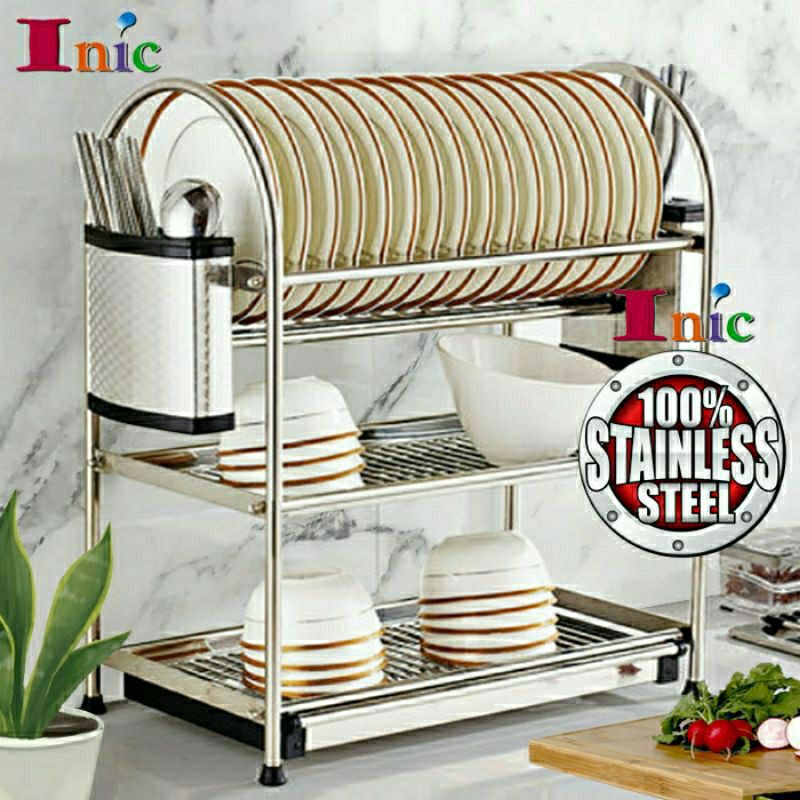  Rak  Besi Letak Pinggan  3 Tingkat Stainless Steel 3 Tier 