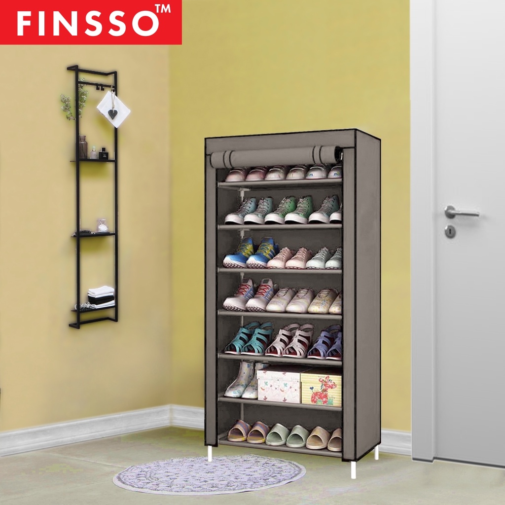 FINSSO: Multi Shoe Rack 8& 10 Tiers Curtain Wardrobe Rak Kasut