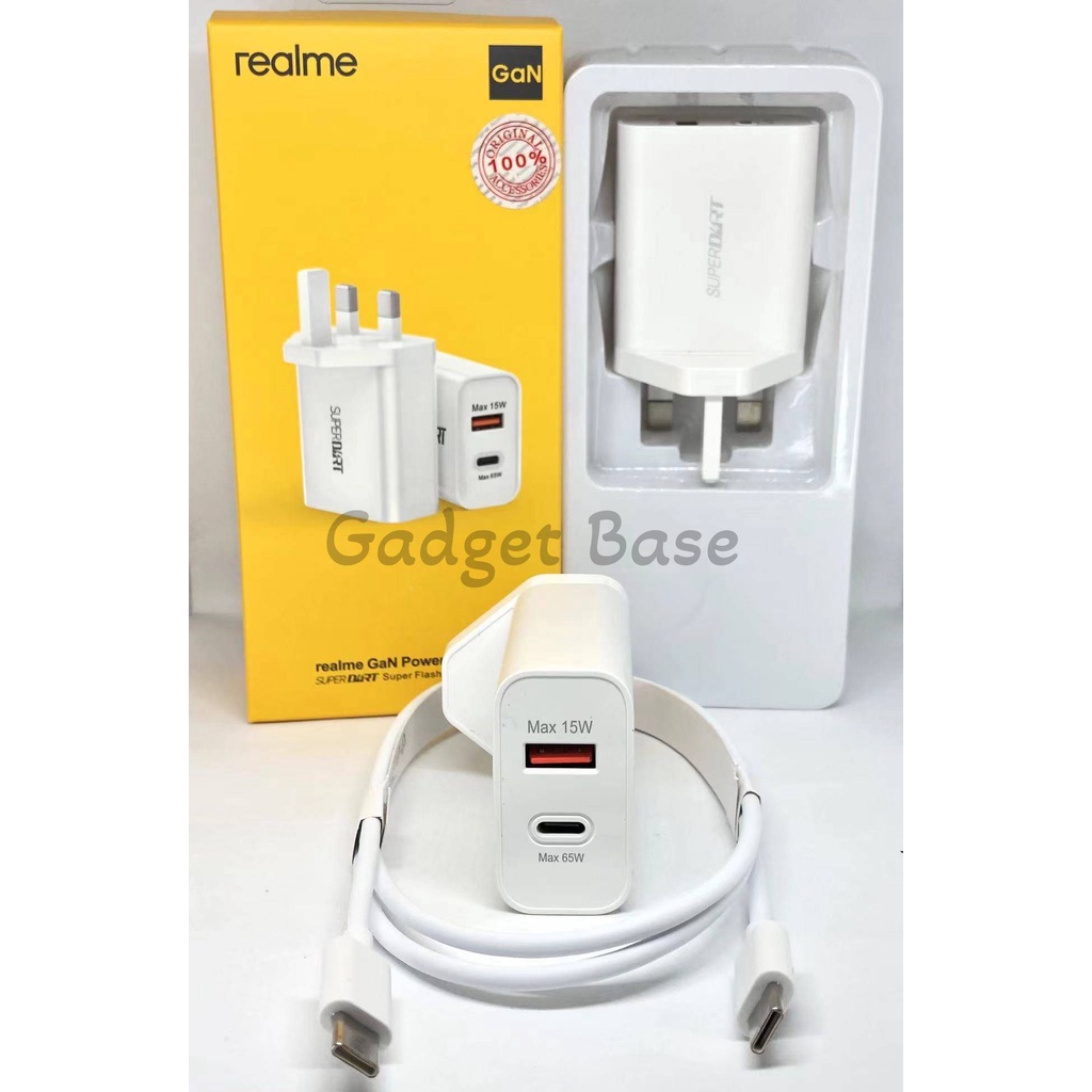 Realme Super Dart Charger 65w GaN Adapter With TypeC Cable Support
