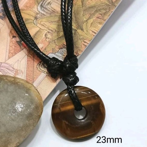 Tiger Eye Donut For Luck With Black Cord String Necklace. Donut Batu ...