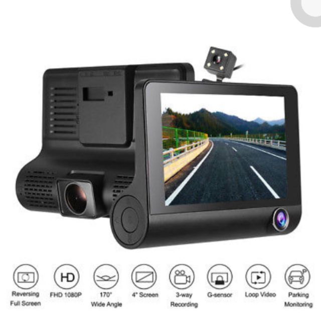 Grab Driver Tricam 3 Lens Car Camera Dash Cam Camcorder Front Interior Rear View 1080 Hd