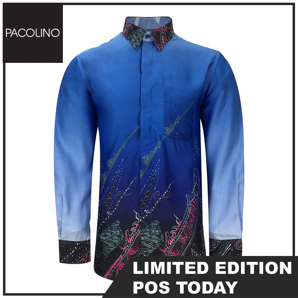 Pacolino - Long Sleeve Navy Blue Color Printed Batik Shirt- 22619 ...