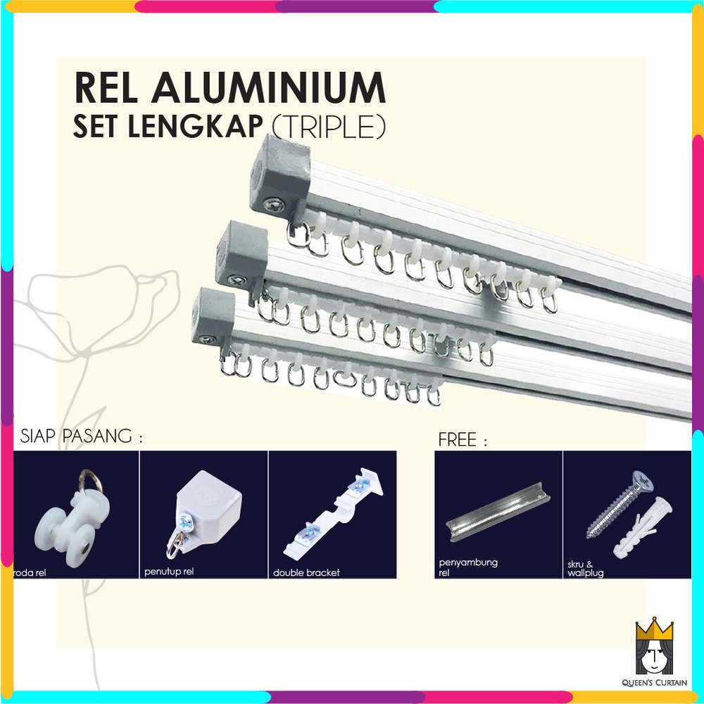 0.9mm Rel Langsir Aluminium Set Lengkap Jenis Triple (0.9mm Aluminium