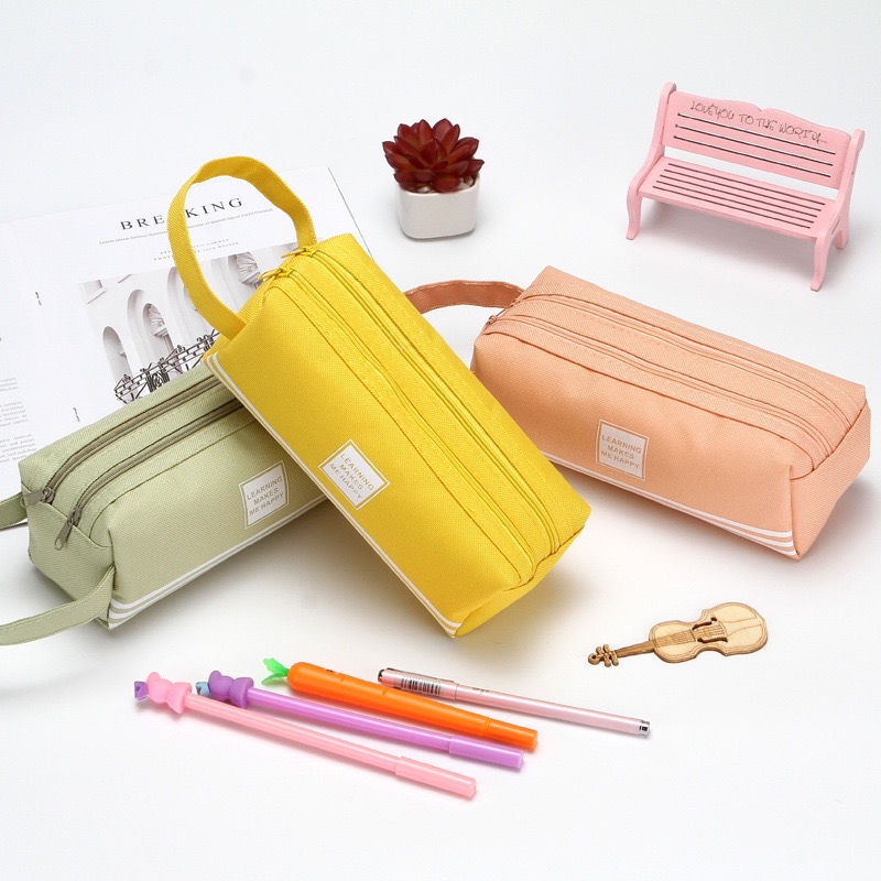 【Ready stock】Beg Pencil Korean Girl Pencil Bag Large-Capacity Students Canvas Stationery Box Office Schoolbag Equipment Kids School Canvas Zipper Pouch Insert Bag Felt Bag Organizer Handbag Accessories Women Cosmetic Bag