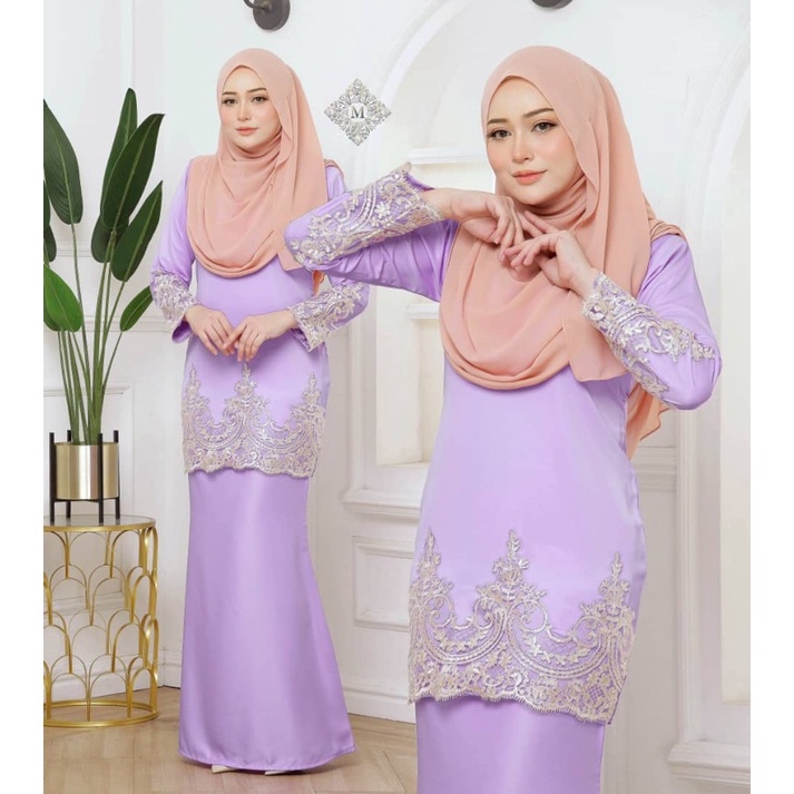 Baju Kurung Moden Ivory Lace Cantik Baju Raya 2023 Lisa Plus Size Kurung Lilac Purple Mint Green 