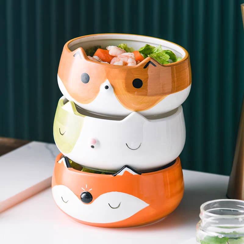 Nordic Cute Ceramic Salad Bowl Breakfast Bowl Oatmeal Bowl Eating Bowl Instant Noodle Bowl Fruit Bowl Dessert Bowl Taro Ball Bowl Modeling Bowl