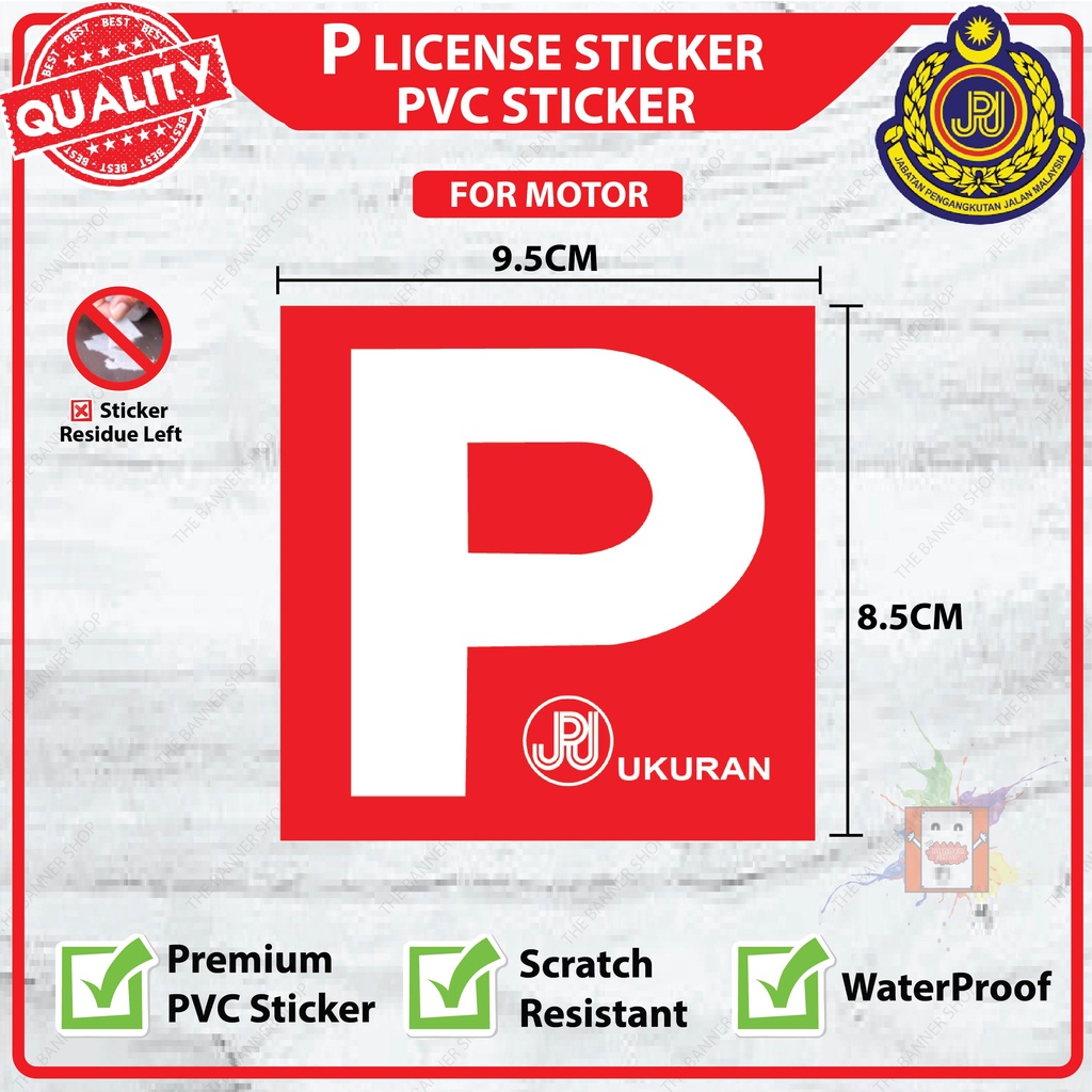 P License Sticker for Cars & Motor, Pelekat P license Kereta & Motor