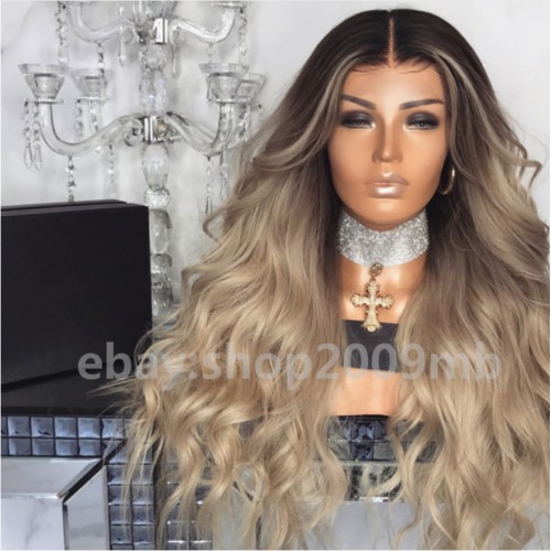 Gradient Long Curly Hair Wigs Ombre Brown Blonde High Temperature